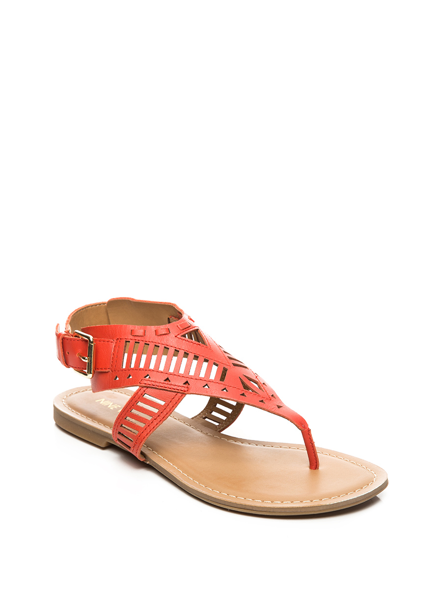 Nine West/玖熙 橙色几何镂空夹角平底凉鞋