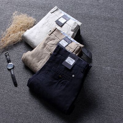 Summer linen men's trousers, all-linen straight-leg casual long pants, ultra-thin solid color cotton and linen men's loose and large size