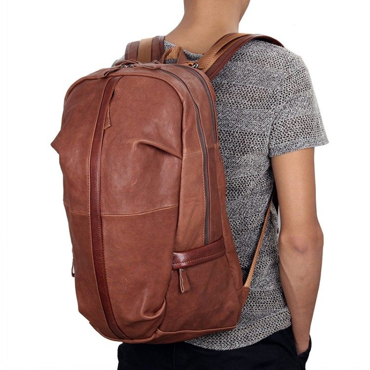 Men's large-capacity leather back backpack first layer cowhide college travel backpack personality European and American Korean style schoolbag men's bag