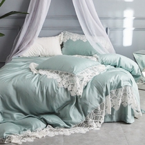 French high-end 80 imported water soluble lace Tencel four-piece European Green nude sleeping princess style 1 8m bedding