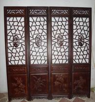 Chinese antique solid wood lattice screen four-leaf folding screen Dongyang wood carving partition door and window flower window camphor wood carving