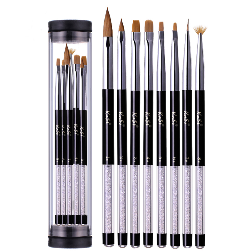 KaSi美甲光疗水晶笔 法式彩绘雕花笔闪粉亮片笔刷指甲工具8支套装