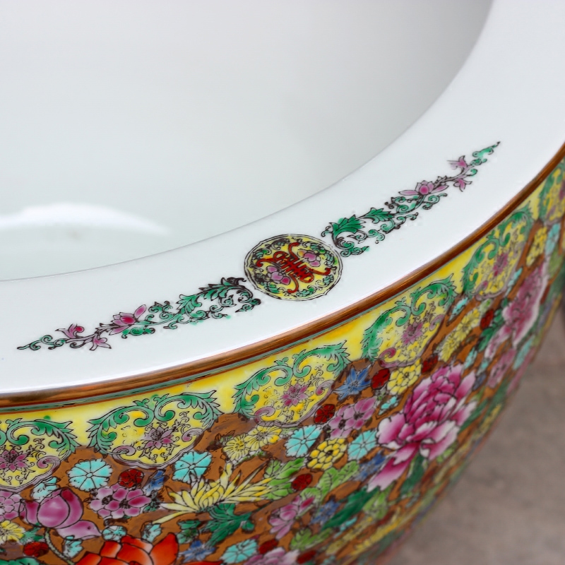 Jingdezhen ceramics hand - made pastel lotus goldfish bowl furnishing articles and calligraphy word rolls receive the tortoise cylinder tank