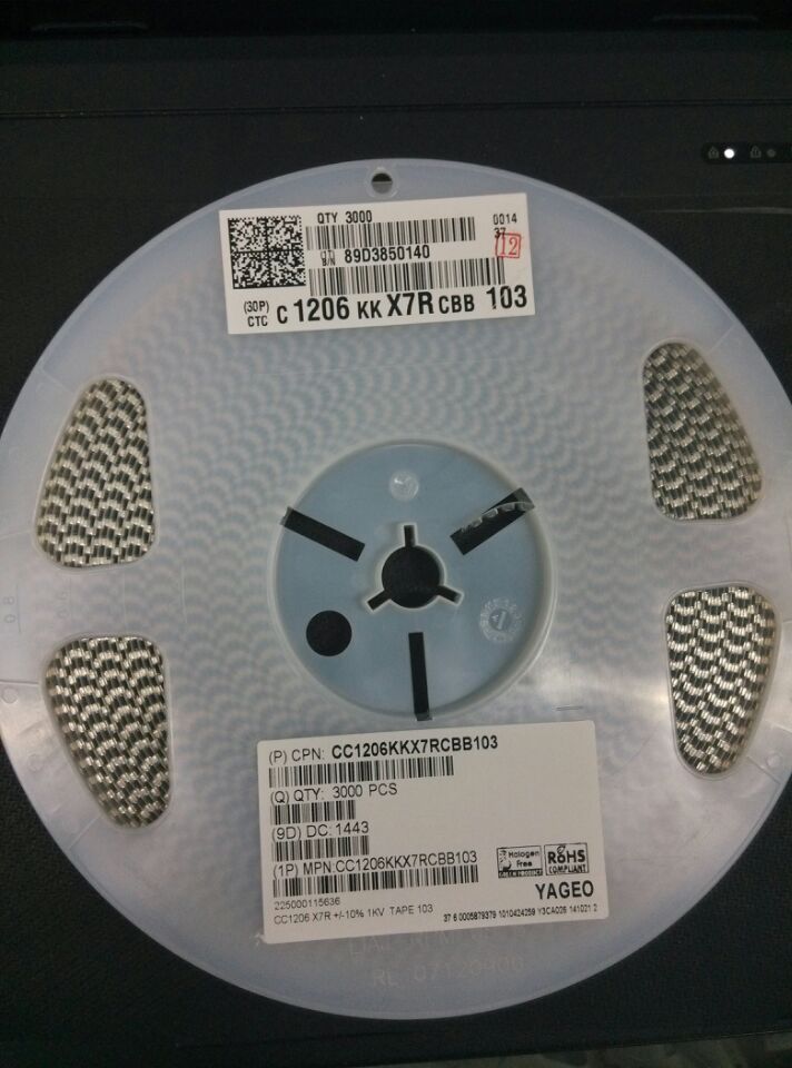 Yageo 1206 capacitor CC1206KKX7RCBB103 1NF 103 1KV 10% X7R material