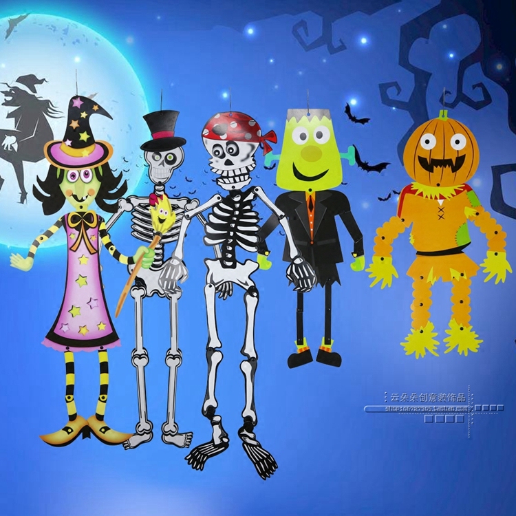 Halloween Paper People Diy Pendants Ghost Festival Solid Skulls Skull Pumpkin Vampire Hanging Accessories Decorative Holiday Arrangement Props