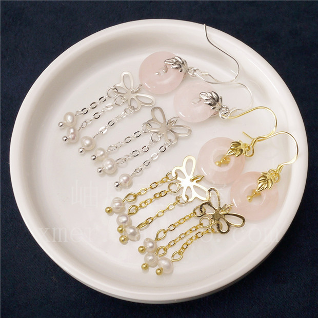 Butterfly Dream Antique Fan crystal 925 silver gold plated Su earring Chinese wedding Han clothing Cos photography accessories ear clip