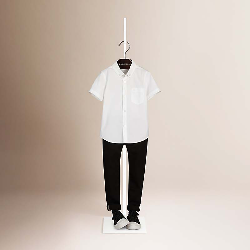 Burberry博柏利 常规剪裁扣式衣领弹力棉衬衫 40092561