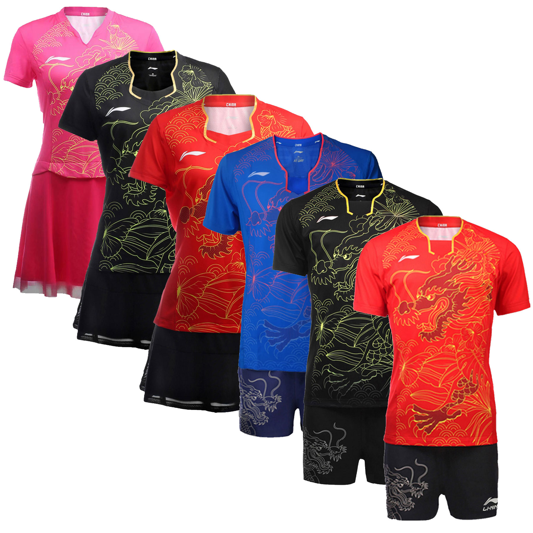 Li Ning world table tennis tournament table tennis match suit dragon suit national suit men's and women's short-sleeved jersey AAYL139 competition style