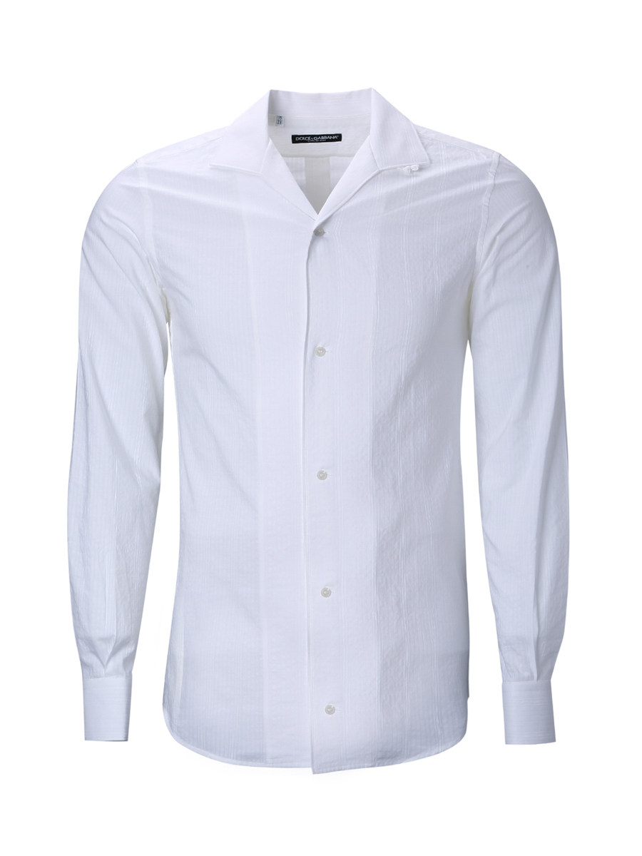 Dolce&Gabbana 白色条纹暗纹枪驳领长袖衬衫