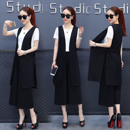 夏款阔腿裤套装女夏装2018新款女装显瘦时髦