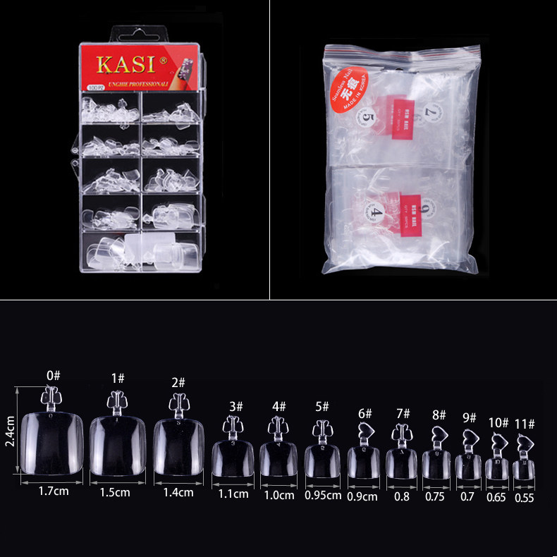 KaSi美甲无痕贴脚透明全贴甲片脚指甲延长工具12个型号100/600片