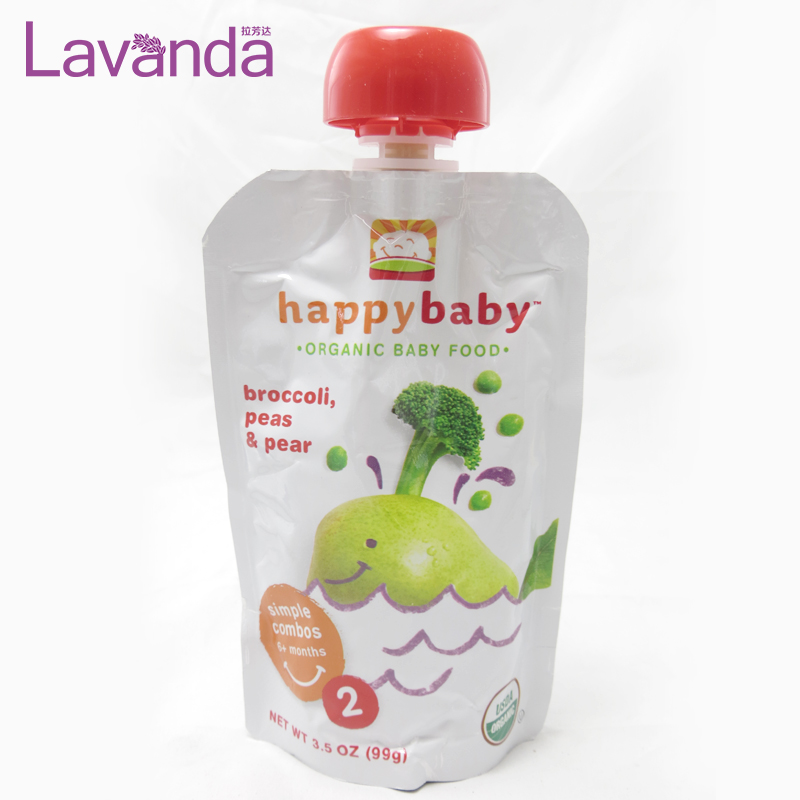 美国禧贝happybaby二段有机西兰花豌豆梨蔬菜泥宝宝婴儿辅食果泥