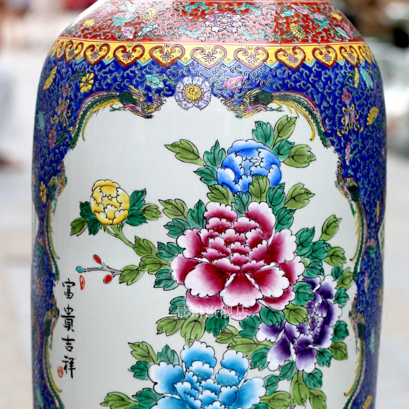 Pastel big vase peony ceramics jingdezhen home sitting room ground large furnishing articles hotel shops Chinese act the role ofing is tasted