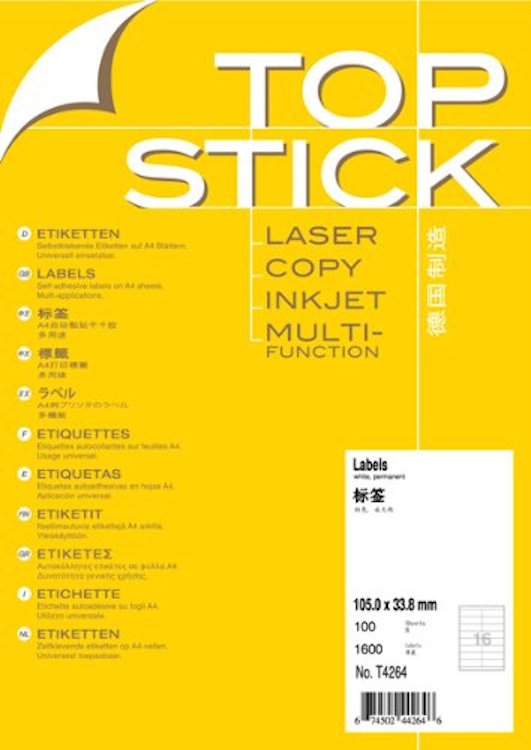 TOPSTICK Germany tops T4264 A4-100 sheets of adhesive printed label paper 105 0x33 8mm