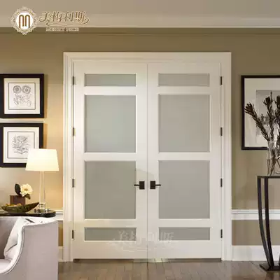 American pastoral double switch wooden sliding door white sliding door pure white double switch sliding door solid wood composite door package installation K13