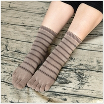 Foreign trade export five-finger socks women cotton Japanese autumn and winter embroidery cotton black stripe toe socks
