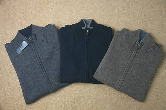 欧美休闲 男装100%merino羊毛商务休闲毛衣 拉链款