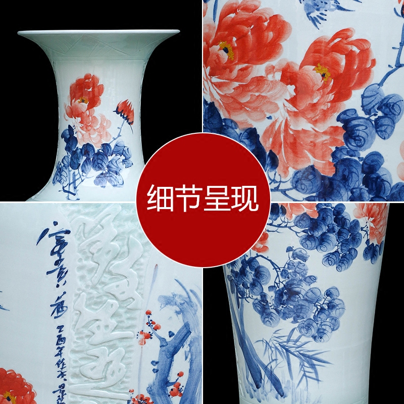 Jingdezhen ceramic floor big vase hand - made modern new Chinese style living room TV cabinet porch hotel furnishing articles 1 m 2