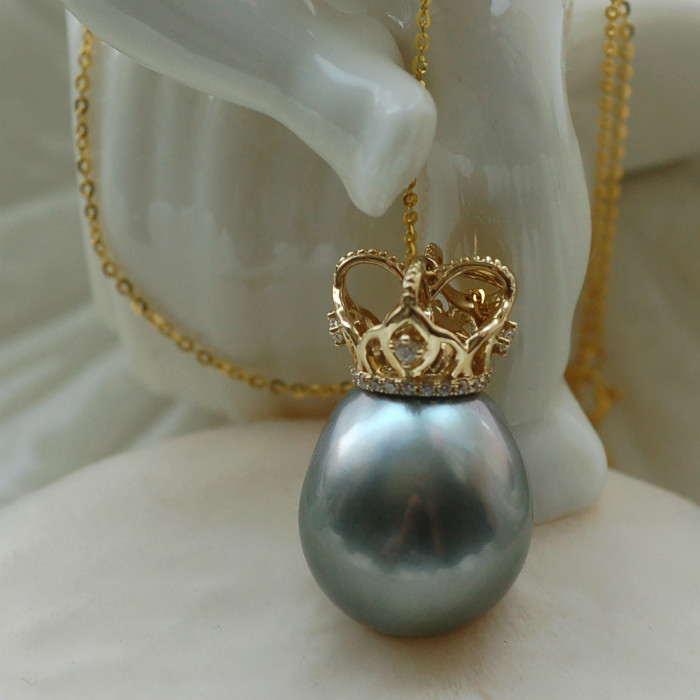 ★MERMORE★ Alien Tahiti Nanyang grey pearl's large 14k gold pendant necklace