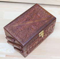 Pakistan Wood Carving 8 Inch Creative Retro Folding Jewelry Box Delicate Wood Sculpture