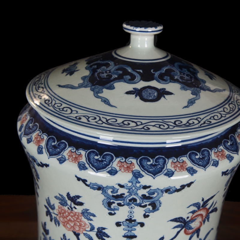 Jingdezhen ceramic high - end antique under glaze blue and white peach as cans sitting room place vase home decoration process