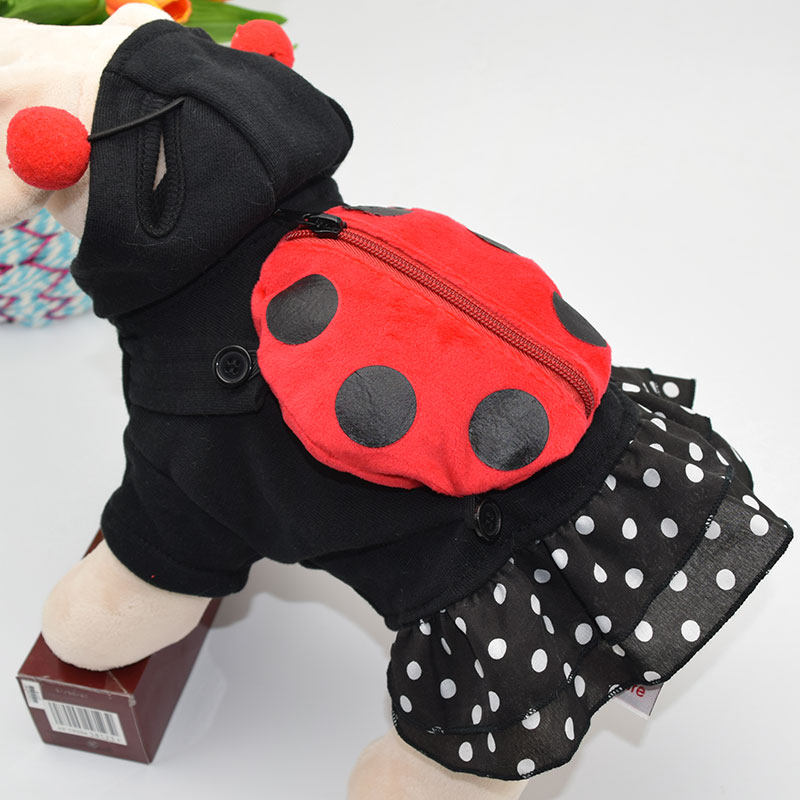 Bear Teddy Dog Dress Autumn Winter Point Lace Dress Princess Pet Dress Ladybug