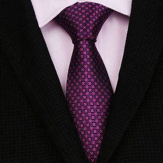 Purple Men's Silk Tie, Formal Business 8cm Professional Work Suit, Lazy Zipper Style, Groom Wedding