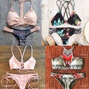 Thời trang retro châu Âu và Mỹ in đồ bơi nữ ngực nhỏ tập hợp áo tắm bikini ba điểm gợi cảm