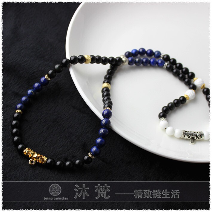 Buddha's brand chain Thailand Buddha's special hanging chain 8mm Black Manau gold stone Buddha chain necklace