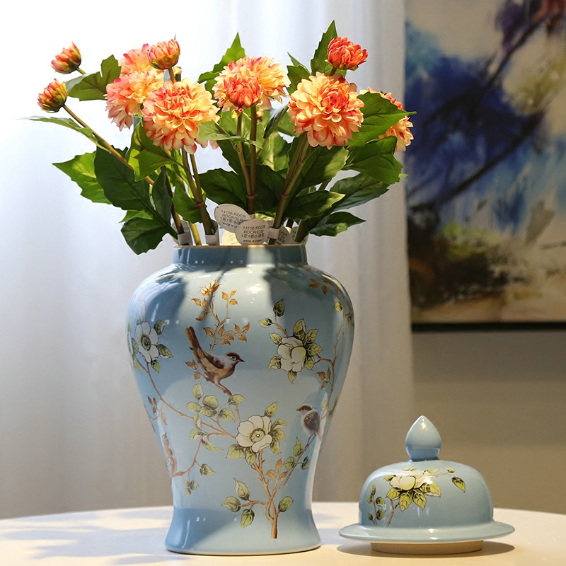 Jingdezhen ceramic vases, modern new Chinese style flower furnishing articles furnishing articles living room table flower implement simulation flower candy jar