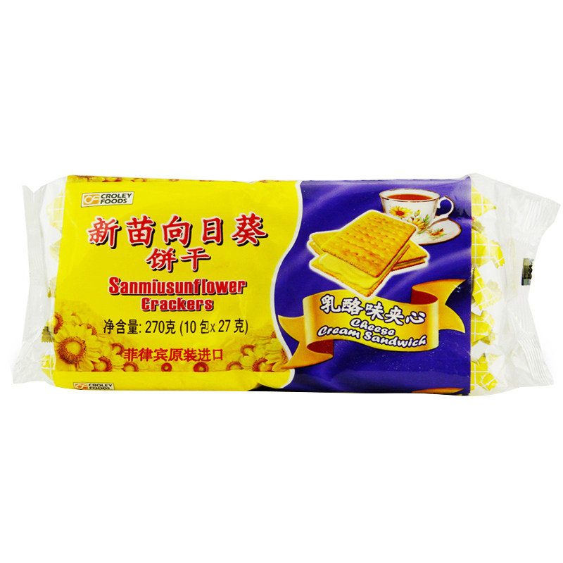 【天猫超市】菲律宾进口 饼干 新苗向日葵乳酪夹心薄饼270g/袋