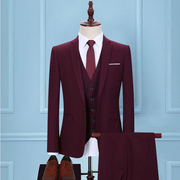 Junfin Bird nam Suit Fuchsia Ba mảnh ăn mặc Groom Wedding Dress Business Casual nhỏ Suit