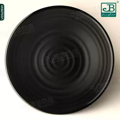 Jiabao frosted black tableware Round melamine plate Steak plate Donburi plate Imitation porcelain Western food plate Plastic plate