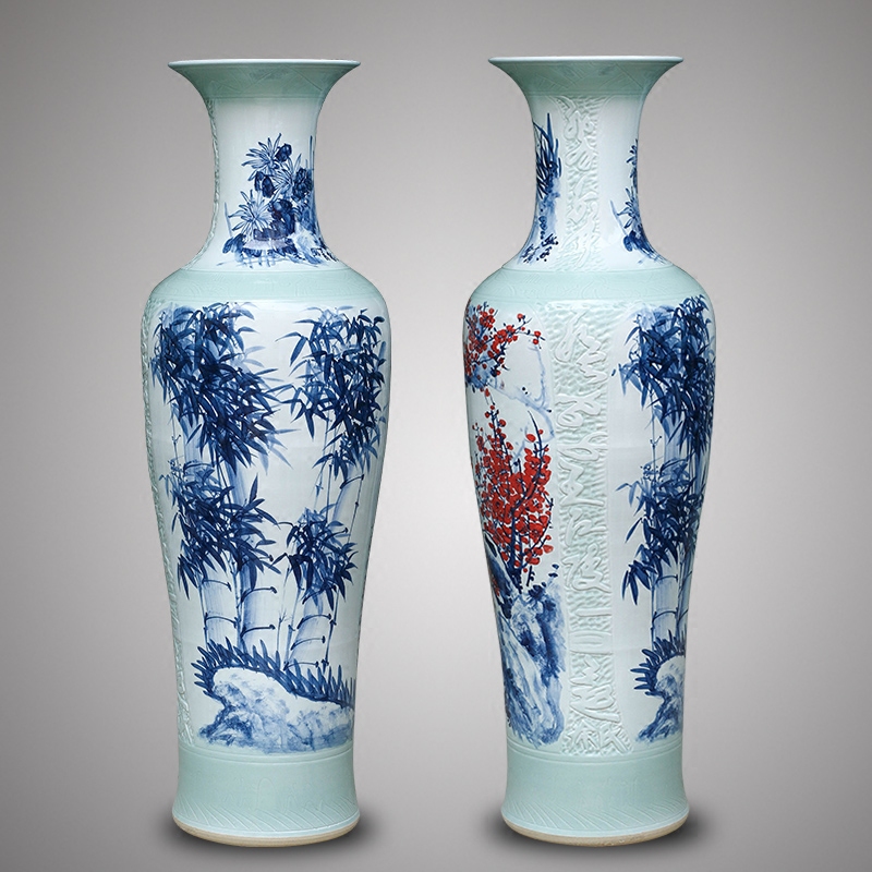Jingdezhen ceramics hand - made youligong hong mei LanZhuJu large vases, Chinese style living room TV cabinet furnishing articles