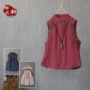 Vintage thêu văn học thêu mặc cotton dày vest vest quốc gia không tay cotton bông mùa đông nữ áo bomber nữ