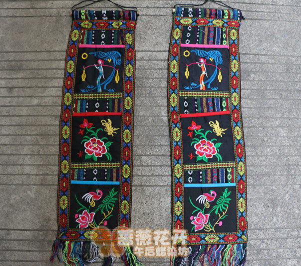 Yunnan national characteristics bar living room decoration letter insert dining room embroidered letter bag storage bag wall hanging