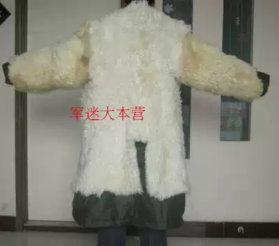 Old-fashioned 87 army green wool coat Real wool coat fur one-piece sheepskin military coat