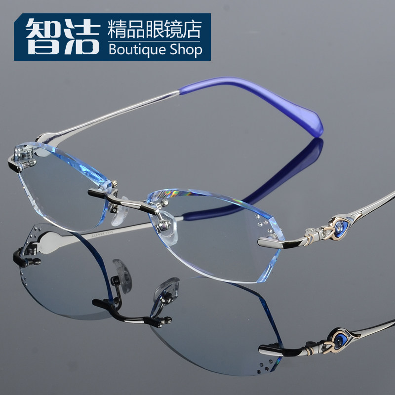 Diamond cut edge glasses women's pure titanium myopia glasses women's rimless glasses frame gradient color with finished myopia