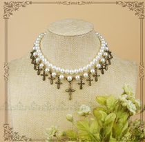 Original * cross hymn * Lolita Pearl cross short necklace collar choker-68