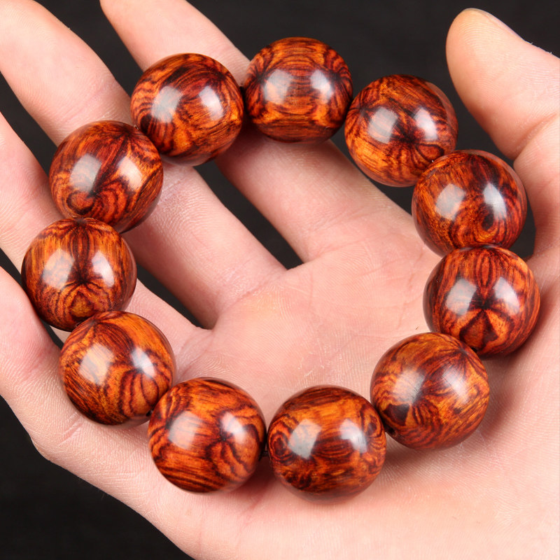 正宗海南黄花梨手串2 0对眼鬼脸老料油梨佛珠男海黄手链木念珠