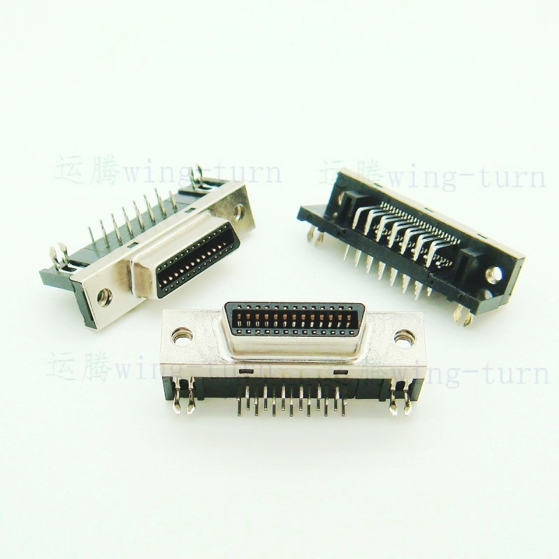 Yunteng MCR26FS-90 SCSI connector HPCN26 female 26-core curved plug female PCB board card small black clip