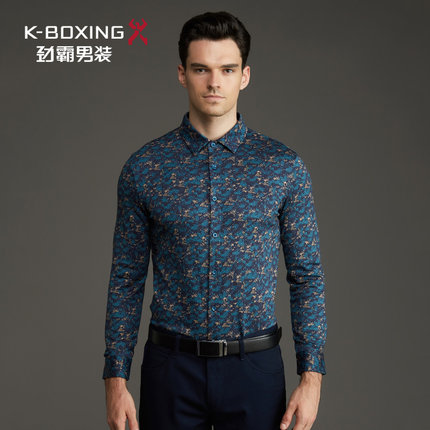 劲霸男士印花时尚秋冬新款长袖丝光棉衬衫|FCBL4302