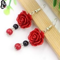 Hainan Red Pine Stone Earrings Woman Pendant National Wind Red Rose Little Woman Pleasing 
