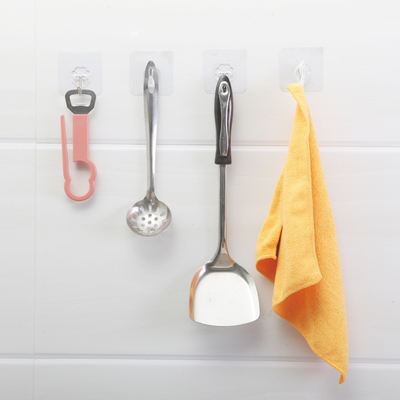 Square kitchen seamless adhesive hooks, bathroom transparent wall-mounted adhesive hooks, strong nail-free small hooks behind walls and doors