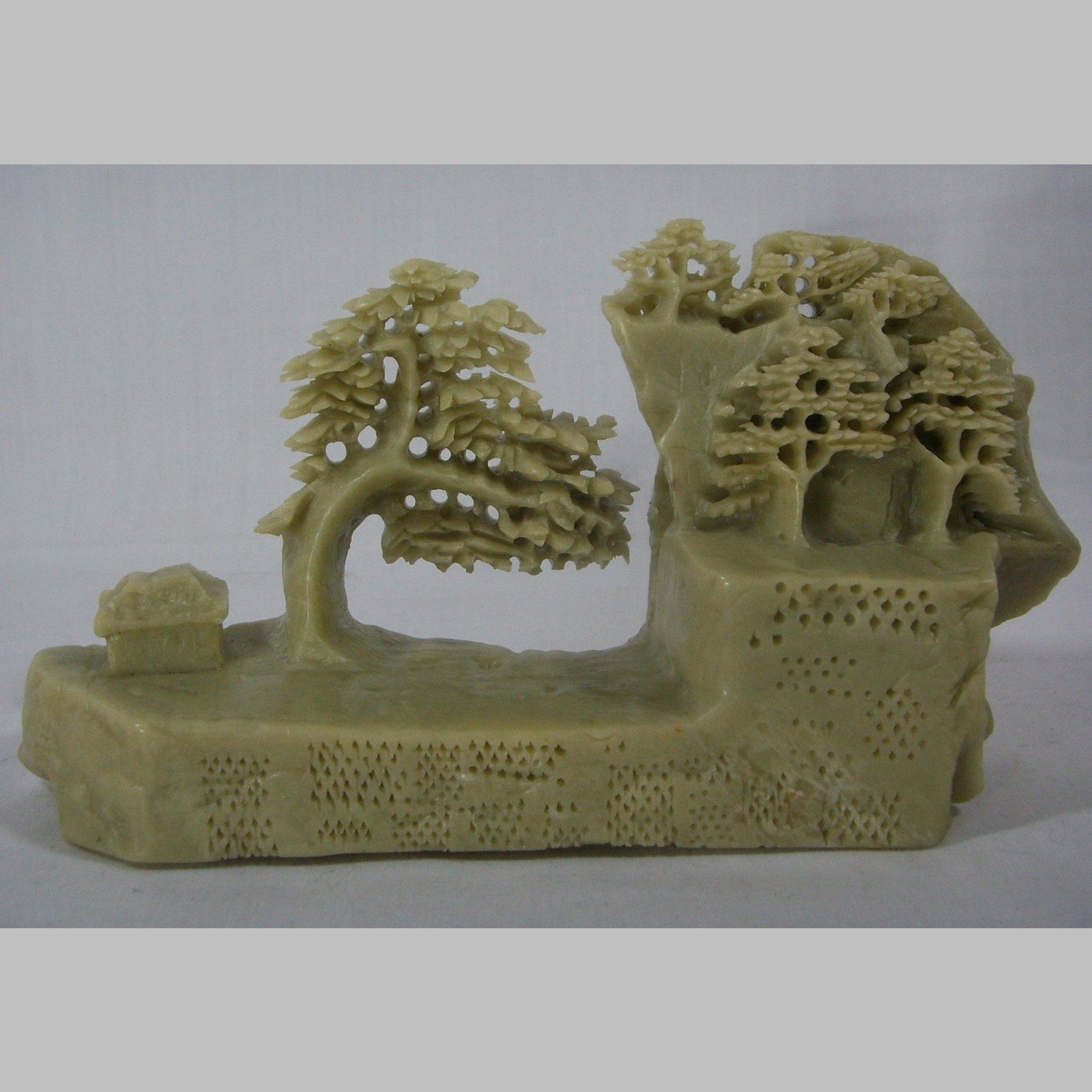 Landscape sealed door Qingtian stone carving small ornaments home exquisite non-heritage works of art pavilions and pavilions to watch round and transparent