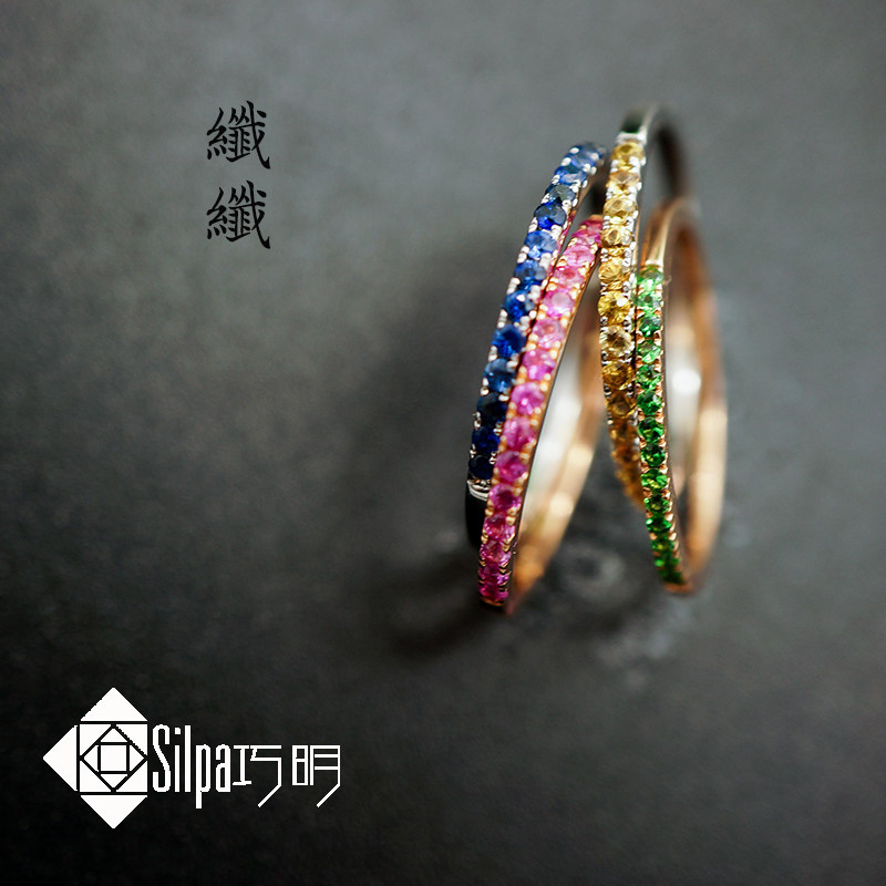 Qiao Ming selection) fiber) 18k bright row ring shining moving main stone 1 5mm ring simple classic
