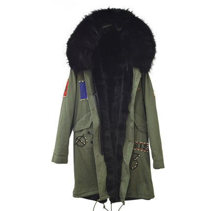 2018欧洲站新款派克服明星同款重工钉珠真毛