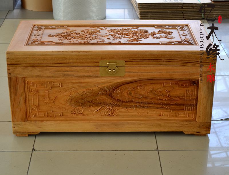 Special price wood carving solid wood fragrant camphor wood box clothes box storage antique box wedding word drawing box flowers open rich and expensive carving flower box
