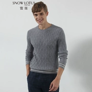 Snow Lotus tinh khiết cashmere áo len mùa thu và mùa đông người đàn ông mới của vòng cổ áo thun dày xoắn sọc co lại đan áo len