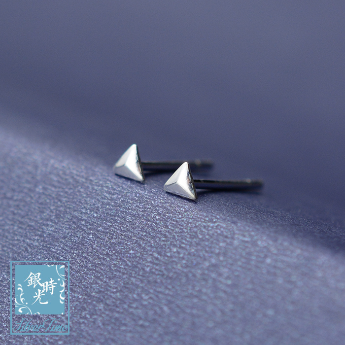 Silver time S925 pure silver ear needle ultra small mini triangular solid earrings earbone nail fashion personality earrings
